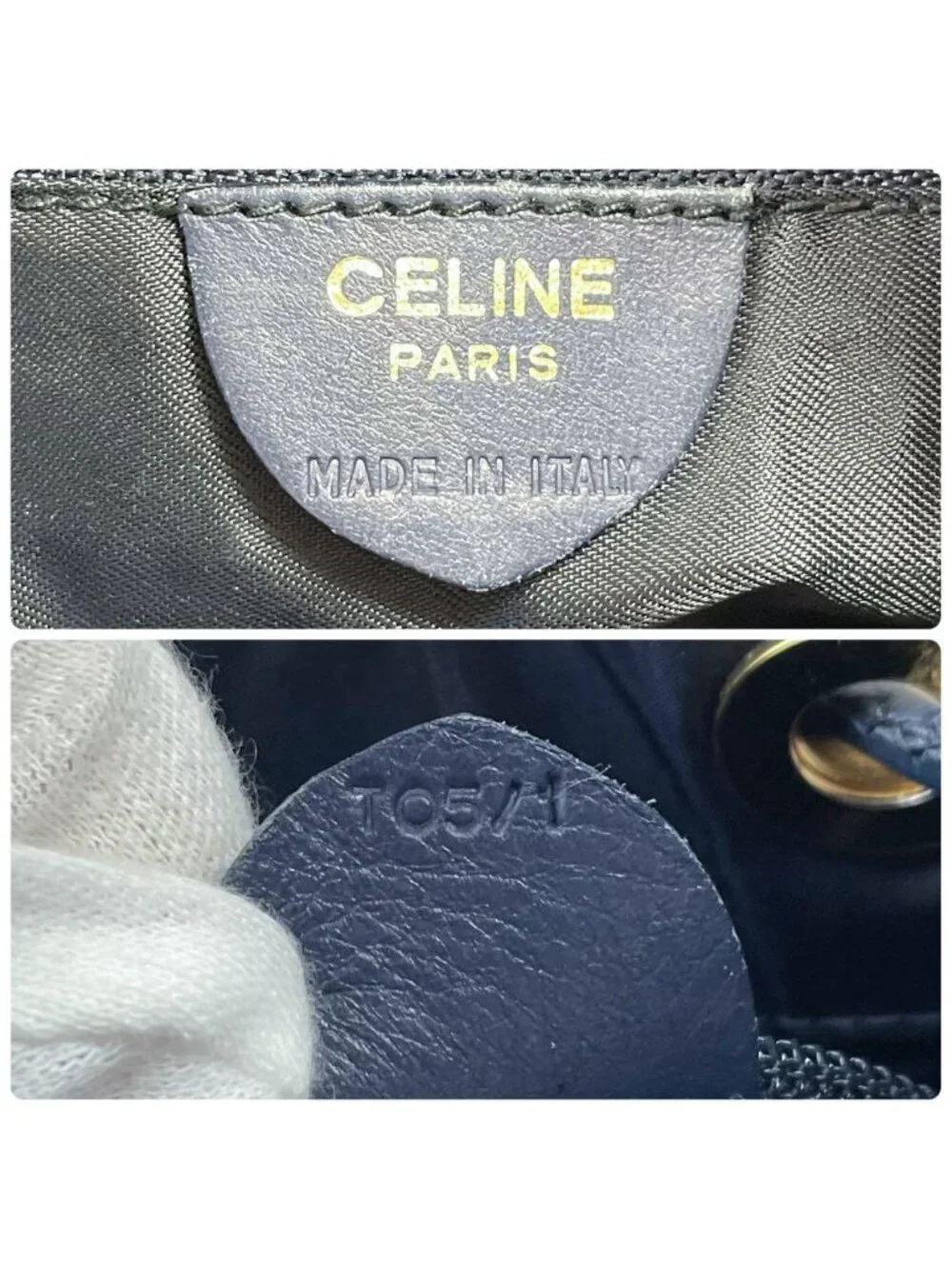 Celine Nylon Leather Shoulder Bag Drawstring Gold - Picture 10 of 10